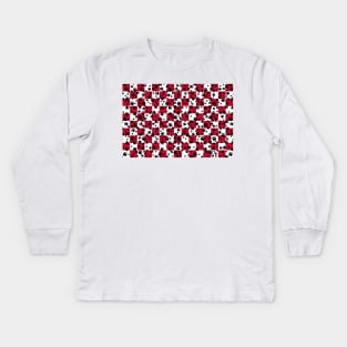 Paw Prints on Bull Dog Red and White Checker Pattern Digital Design Kids Long Sleeve T-Shirt